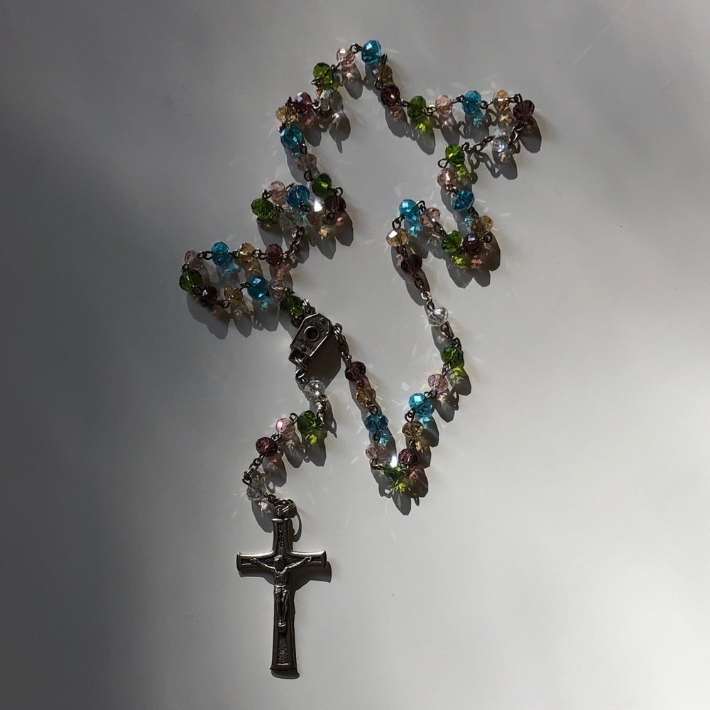 Vintage Eaude Lourdes Multicolor Beaded Rosary Necklace